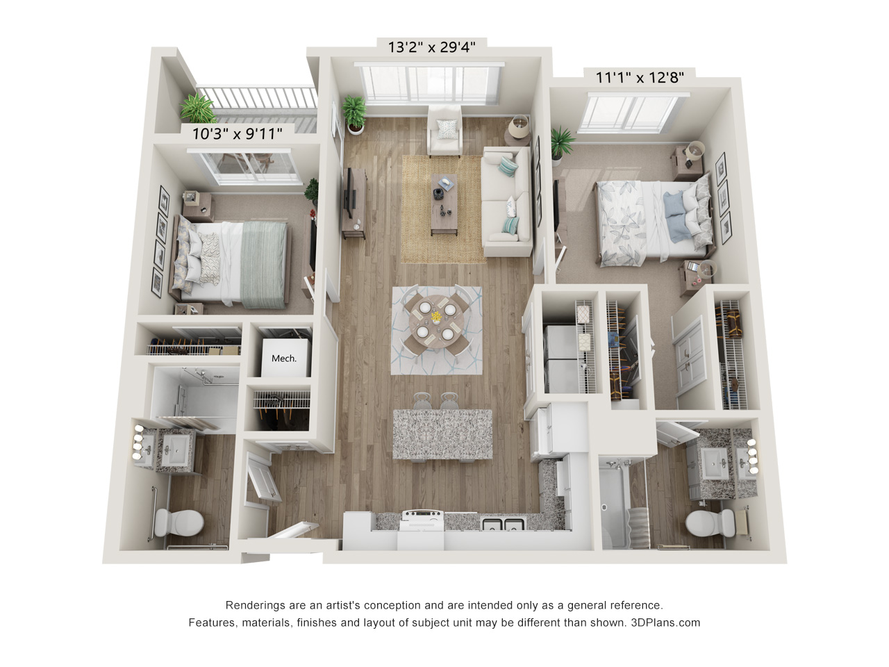 2AA (Wheelchair Accessible) floor plan