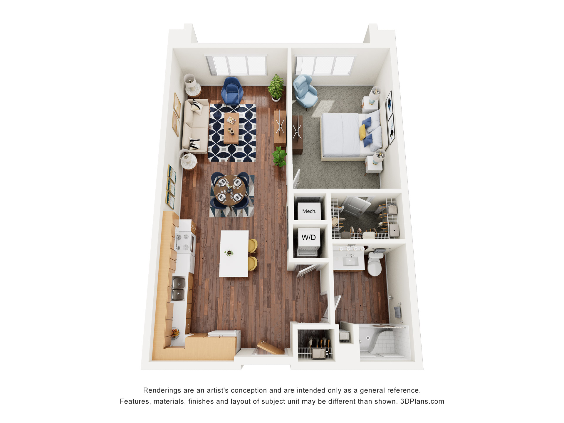 One Bedroom 1C - 60% floor plan