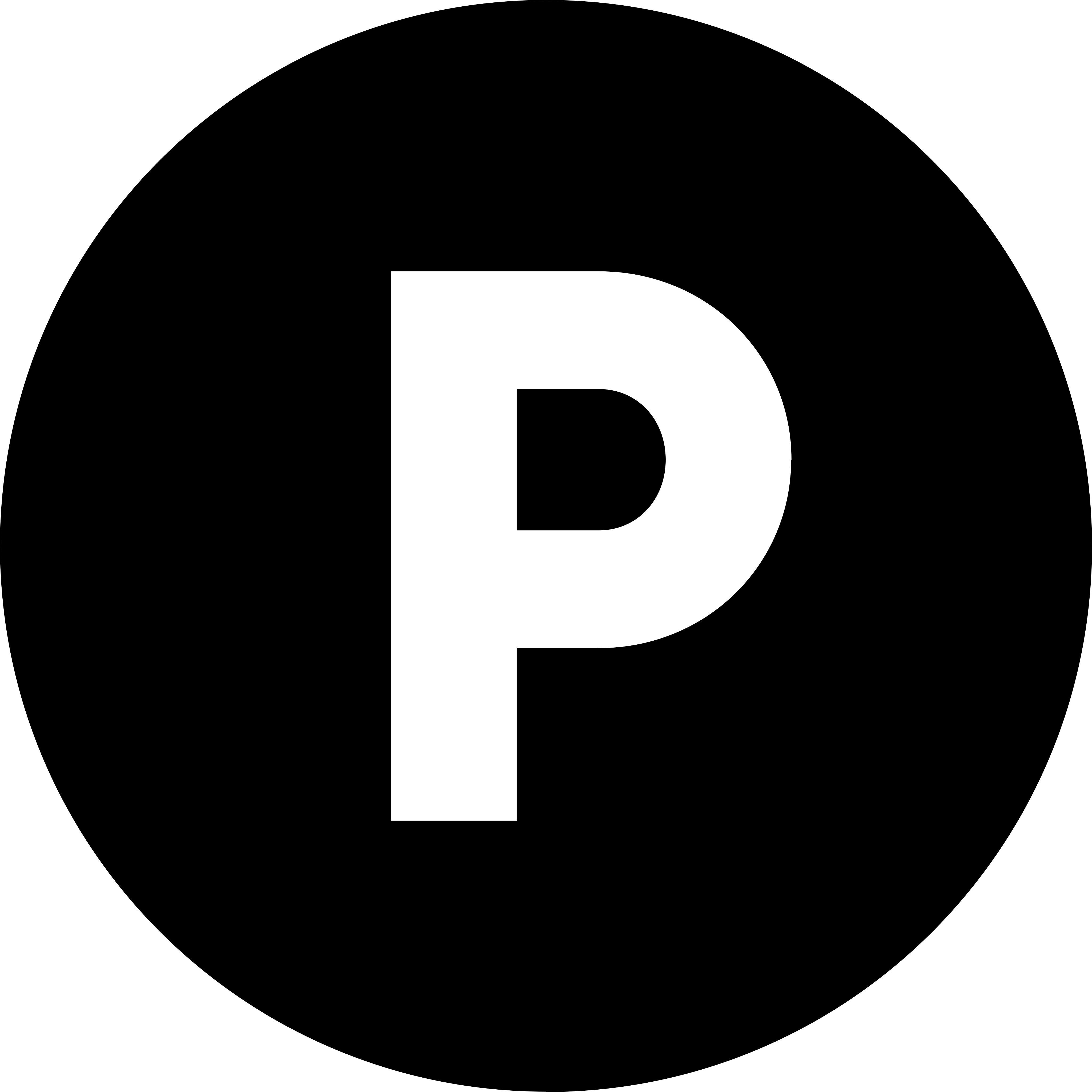 A large white letter P on a black background.