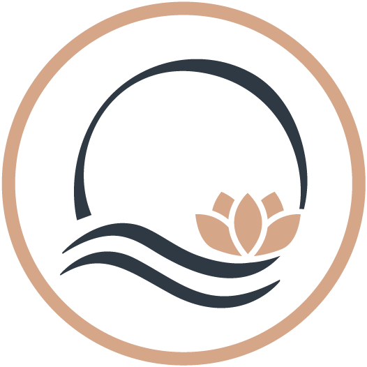 A logo with a lotus flower in the center.