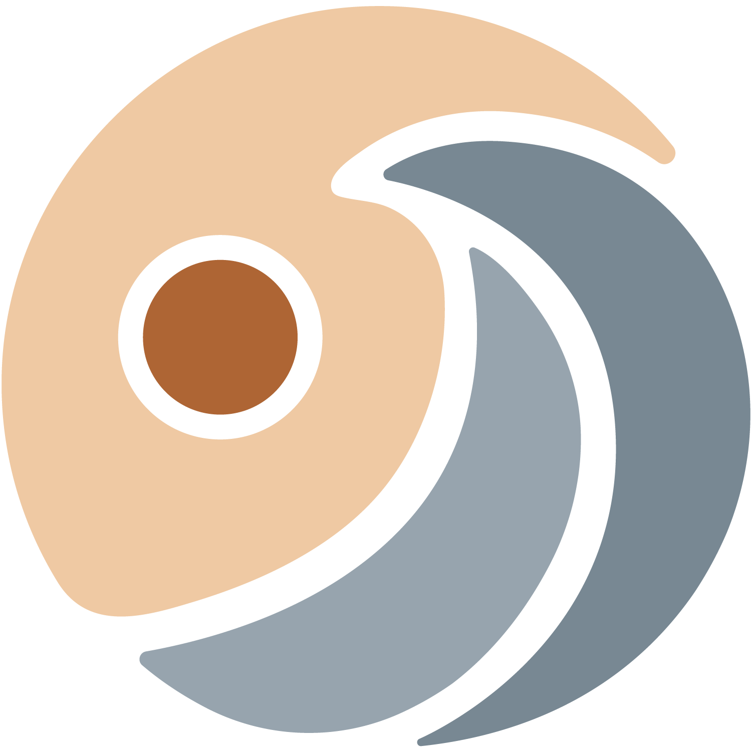 A graphic with a circle in the middle and a swirl around it.