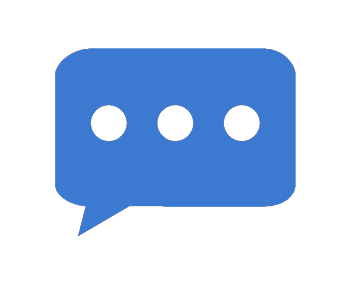 A blue speech bubble icon with three white dots inside it.