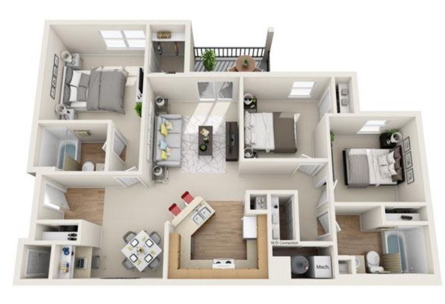 3 Bed 2 Bath floor plan