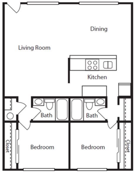 2 Bed 2 Bath floor plan