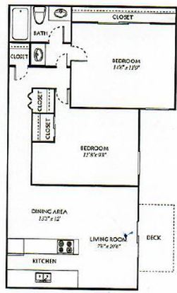 2 Bed 1 Bath floor plan