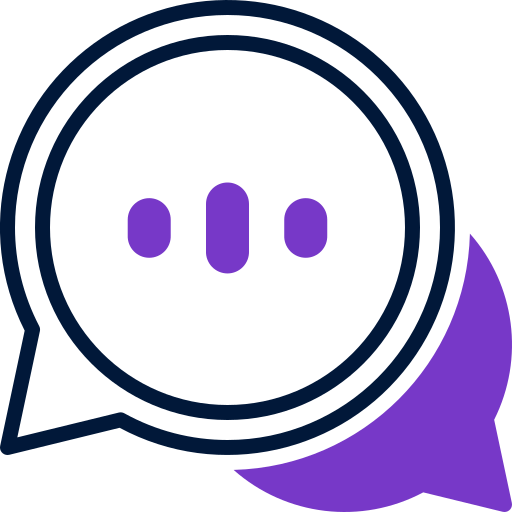 A speech bubble with three purple dots inside.