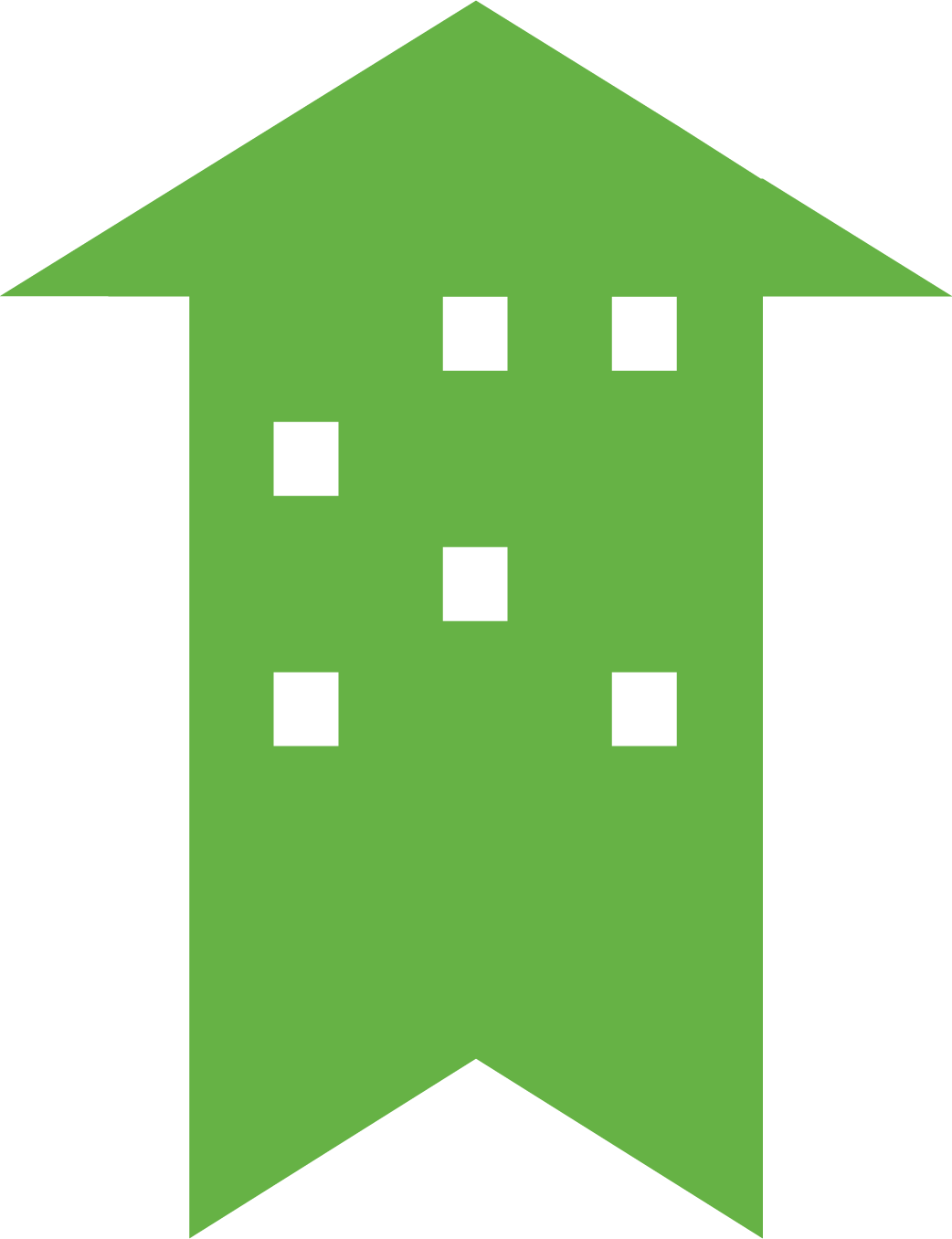 A green arrow pointing upwards with small squares on it.
