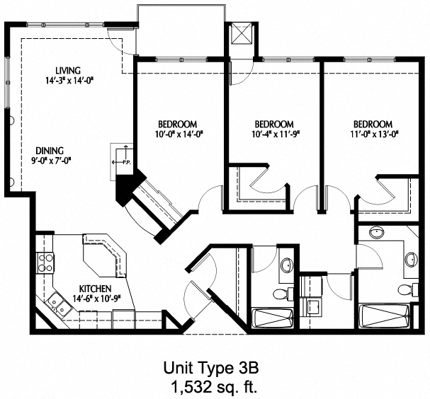 Three Bedroom - B floor plan