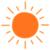 A graphic of a sun with rays extending outward.