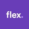 the flex logo on a purple background