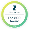 A circular logo with the text "Reputation", "The 800 Award", and "2026" on it.