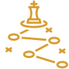 illustration of a chess piece and other pieces of gold on a black background