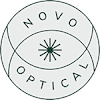A logo with the words NOVO OPTICAL in a circle with a starburst in the middle.