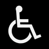a white icon of a wheelchair on a black