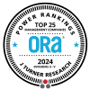 circular seal with words "ORA Top 25 Management Companies 2025 Divisions II-V