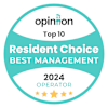 badge indicating a top 10 resident choice award for best management in 2024