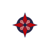 A red and purple star-shaped object with a black background.