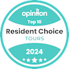 A badge indicating a top 10 resident choice for tours in 2024.