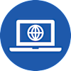 A laptop with a globe icon on the screen.