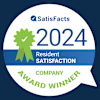 A badge indicating a company has won the Satisfacts 2024 Resident Satisfaction Award.