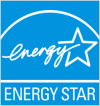 a blue logo with a white star on a blue background