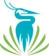 A blue shape with a green shape on the left and right side.