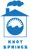 A blue house with smoke coming out of the chimney and a tornado in the background.