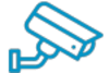 A blue line drawing of a security camera.
