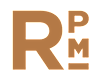 The image shows a large brown letter R on the left, a smaller brown letter P in the middle, and a larger brown letter M on the right.