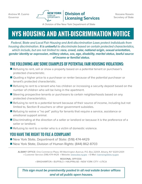 a flyer detailing the nws housing and antidiscrimination notice document