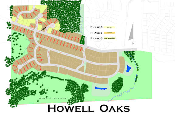 A map of Howell Oaks with different phases of development.