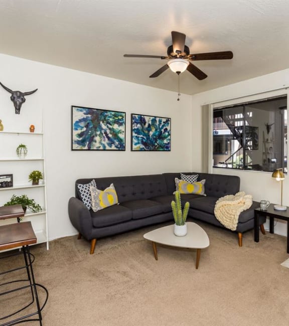 Living Room With Ceiling Fan at University Square Apartments, Arizona