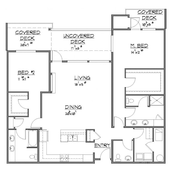A black and white floor plan of a house with labeled rooms.
