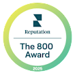 A circular logo with the text "Reputation The 800 Award 2025".