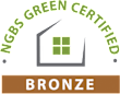 The image is of a NGBS Green Certified logo with a house icon and the word Bronze underneath it.