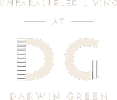 A black and white image with the words "Unparalleled Living at DG Darwin Green".