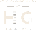 A black and white image with the words "Unparalleled Living at HENLEY GATE".