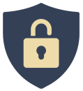 a padlock with a lock icon on a shield