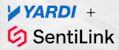 The image shows the logos of Yardi and SentiLink with a plus sign between them.