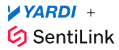 The image shows the logos of Yardi and SentiLink with a plus sign between them.
