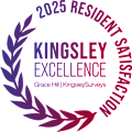A graphic with the words "Kingsley Excellence" and "2025 Resident Satisfaction" surrounded by a laurel wreath.