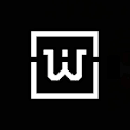 A white letter 'W' is centered inside a white square with a black background.