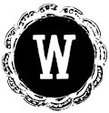 A white letter W on a black background.