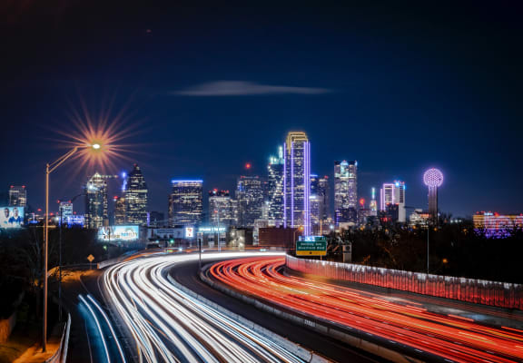 a view of the atlanta skyline at night