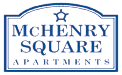 A blue and white logo for McHenry Square Apartments.