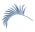 A blue graphic of a palm leaf.