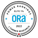 A badge indicating a 2022 ORA power ranking from J Turner Research.