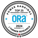 ORA seal with the words power rankings top 25 management companies 2023