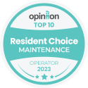 a white and teal circle with the words resident choice maintenance