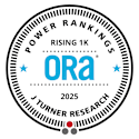 A circular badge with the text "POWER RANKINGS RISING 1K Ora 2025 J TURNER RESEARCH".